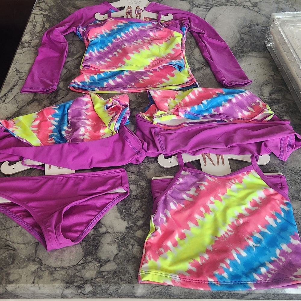 Lands' End Kids Tie-Dye Rashguard Set - Purple, Blue, Yellow